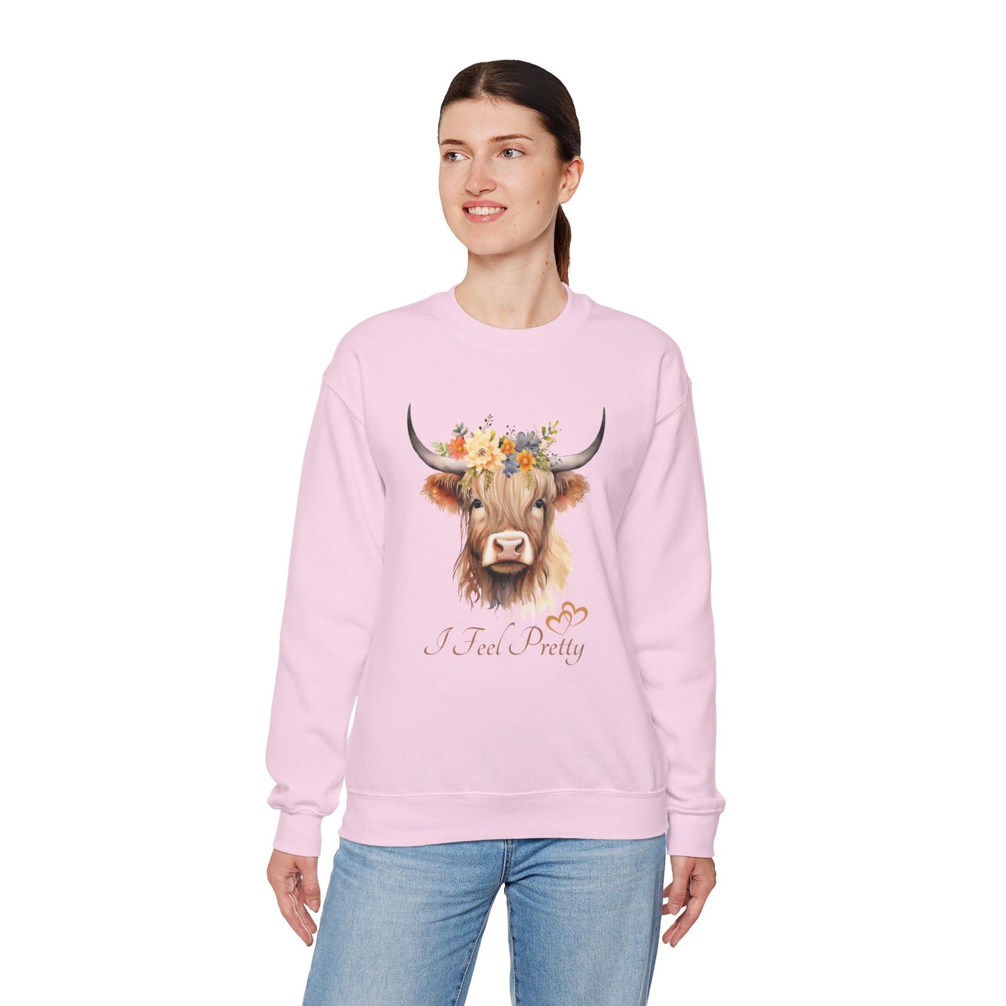 "I Feel Pretty" Highland Cow - Heavy Blend™ Crewneck Sweatshirt