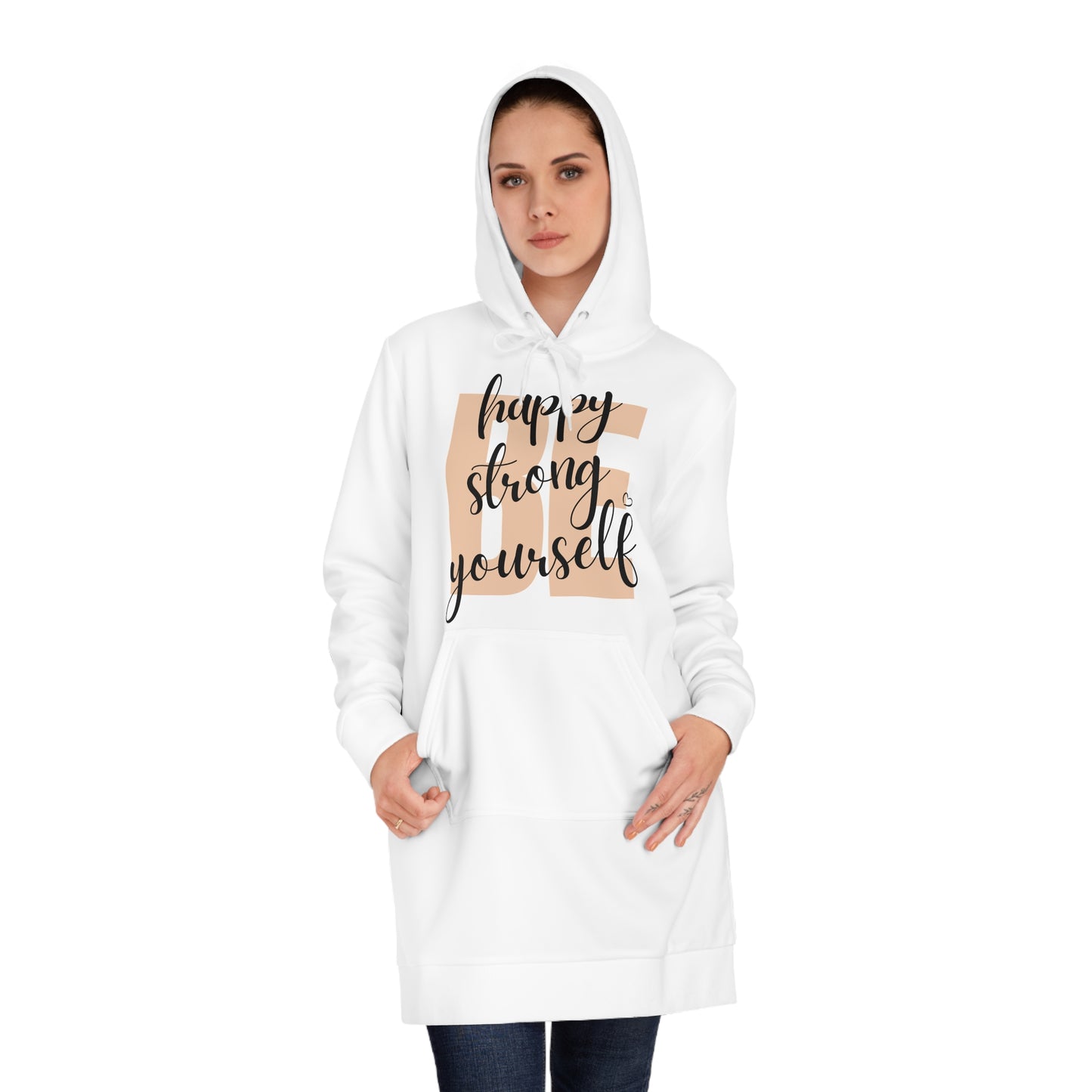 "BE" Women's Hoodie Dress white - Wear it Boldly to Say it Loudly!