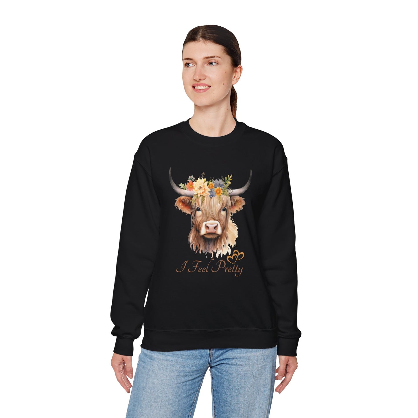 "I Feel Pretty" Highland Cow - Heavy Blend™ Crewneck Sweatshirt