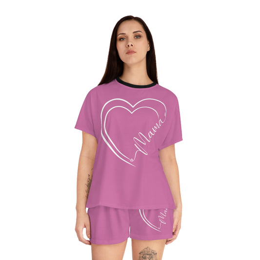 Mama heart Women's Short Pajama Set pink